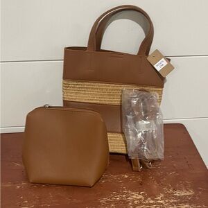 Brown and Tan Women's Tote Bag Set